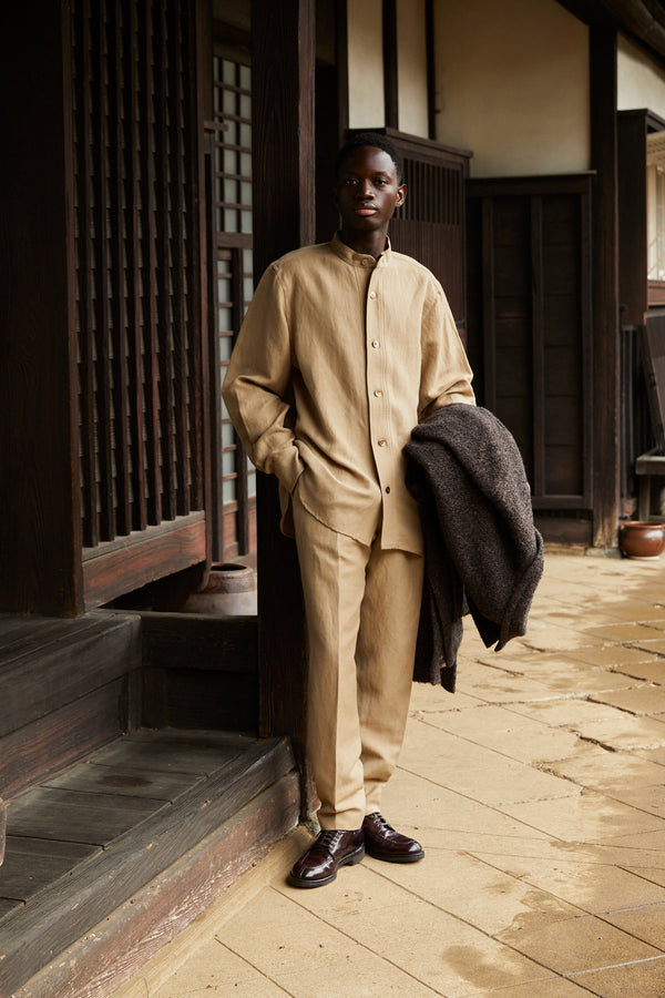 2024AW新作>Wool linen waist adjustable trousers(ウールリネンウエストアジャストトラウザーズ –  IKIJI OFFICIAL SITE