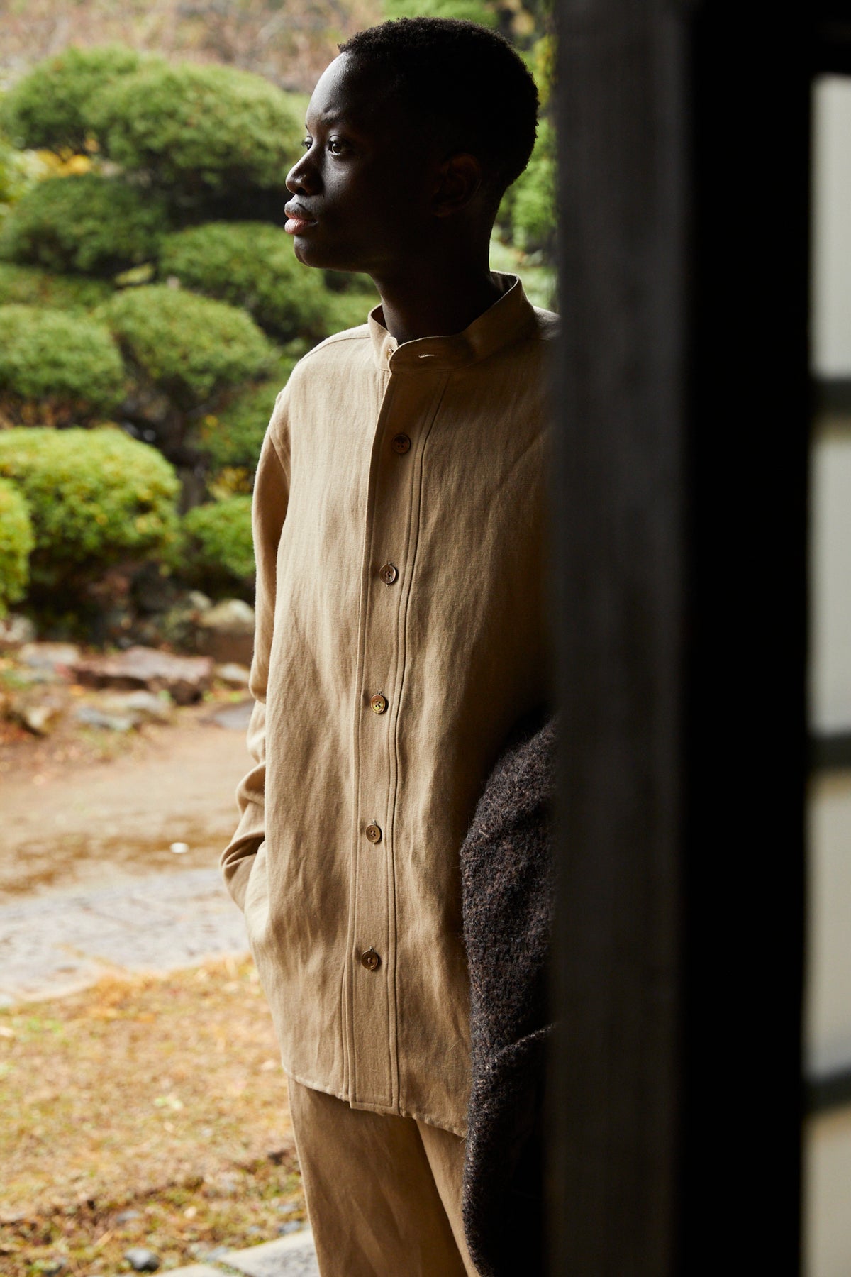 2024AW新作>Wool linen shirt(ウールリネンスタンドカラーシャツ) – IKIJI OFFICIAL SITE