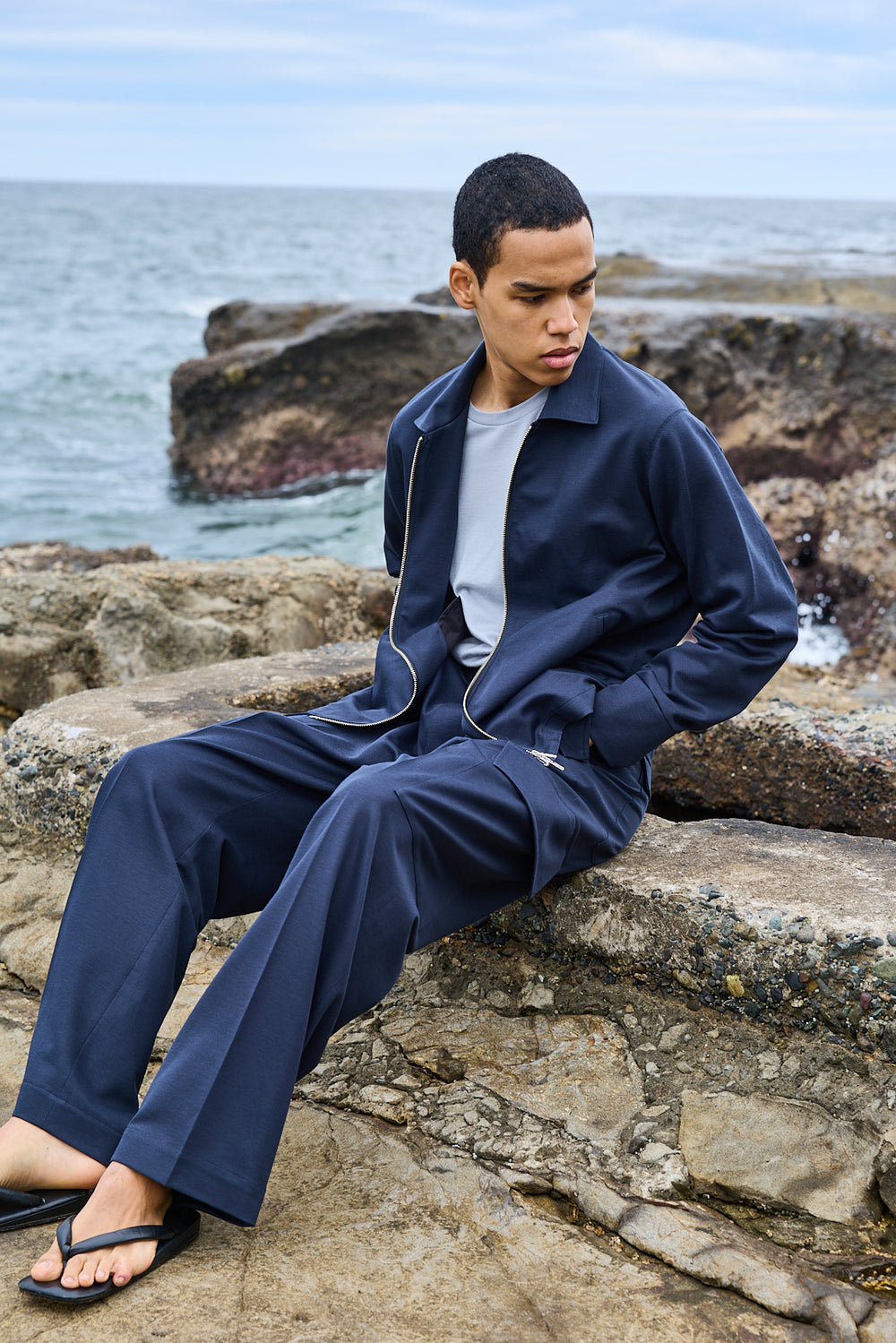 BLUE WORK ネップバックサテンカモ シャツブルゾン ストレッチ ワイド シャツブルゾン (セットアップ可)